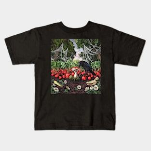 watercolor crow tending garden with mushroom Kids T-Shirt